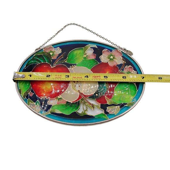 Amia Stain Glass Hanging Suncatcher Apple Floral Fruit Bright Colors Framed 7x5" - Picture 4 of 8